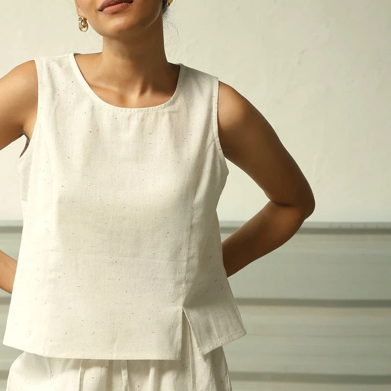 Textured Cotton Top | Front Slit | Off-White