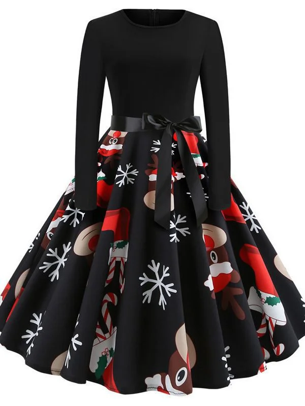 Women's Christmas Retro Patchwork Performance A- Line Dresses