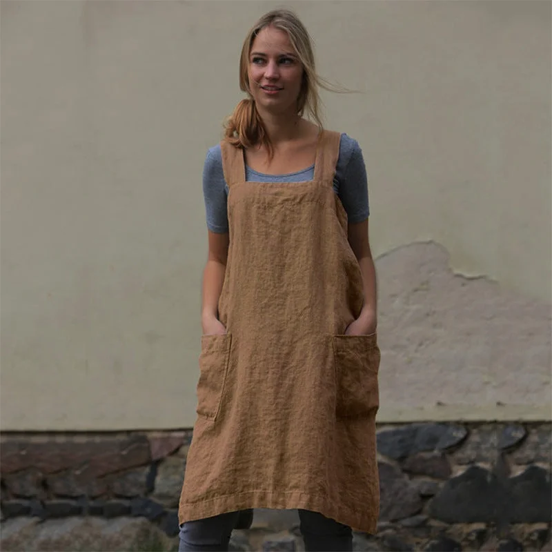 Women's Cotton Linen Apron Long Circumference Home Wear Loose Dresses