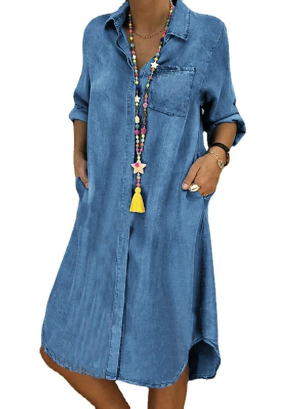 Women's Denim One-piece Dress Solid Color Casual Dresses