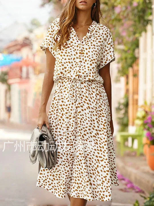 Women's Fashion Wear Summer Dot Printed Sleeve Dresses