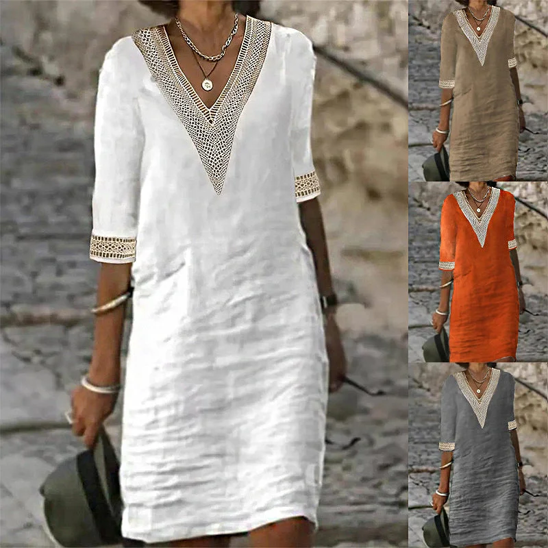 Women's Solid Color And Cotton Linen Casual Dresses