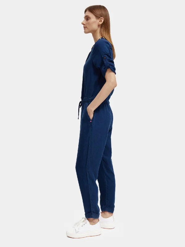 Beaded indigo jumpsuit