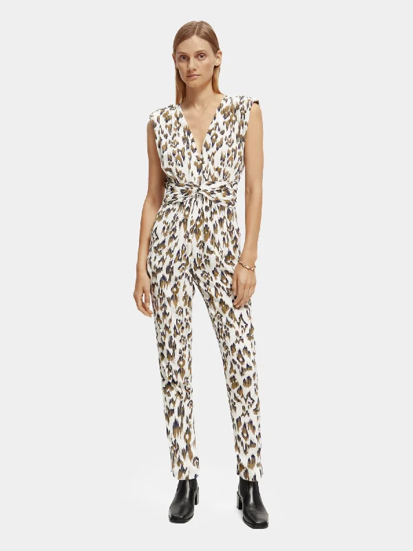 Belted v-neck jumpsuit