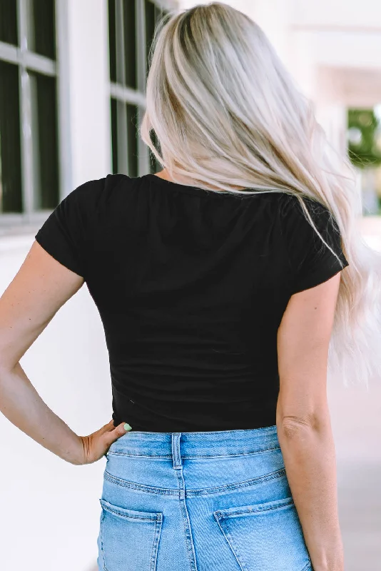 Black Split Neck Short Sleeve Bodysuit