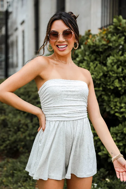 FINAL SALE - Effortless Upgrade Heather Grey Strapless Romper