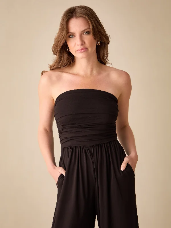 Petite Black Jersey Bandeau Jumpsuit