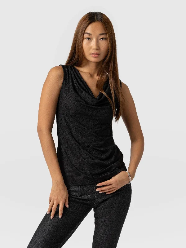 Alanna Cowl Cami - Black Jacquard