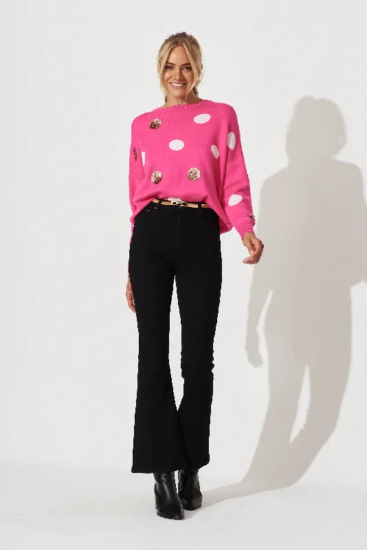 Almeria Knit In Hot Pink With Sequin Spot Wool Blend