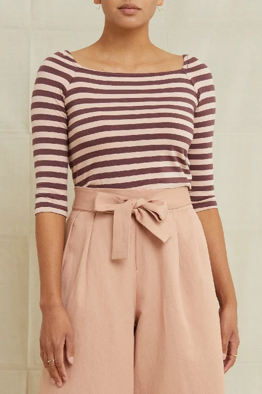 Amela 3/4 Sleeve Reverie Knit Tee - Maple Rose Stripe