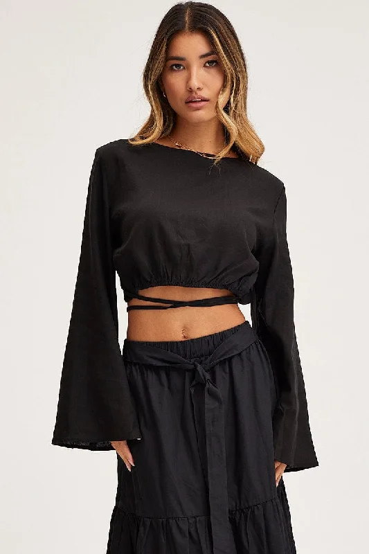 Black Crop Top Long Sleeve