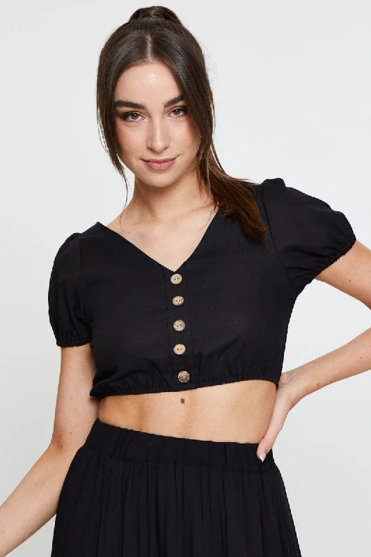 Black Crop Top Short Sleeve