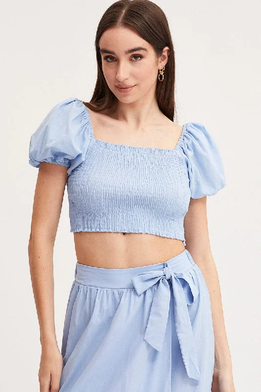 Blue Crop Top Short Sleeve