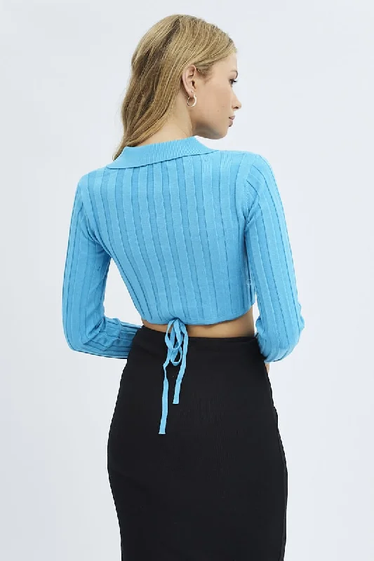 blue-knit-top-long-sleeve-crop-collared-kn1695-40kb