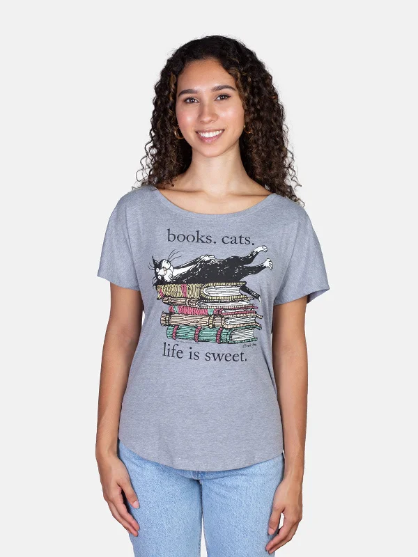 books-cats-life-is-sweet-womens-relaxed-fit-t-shirt