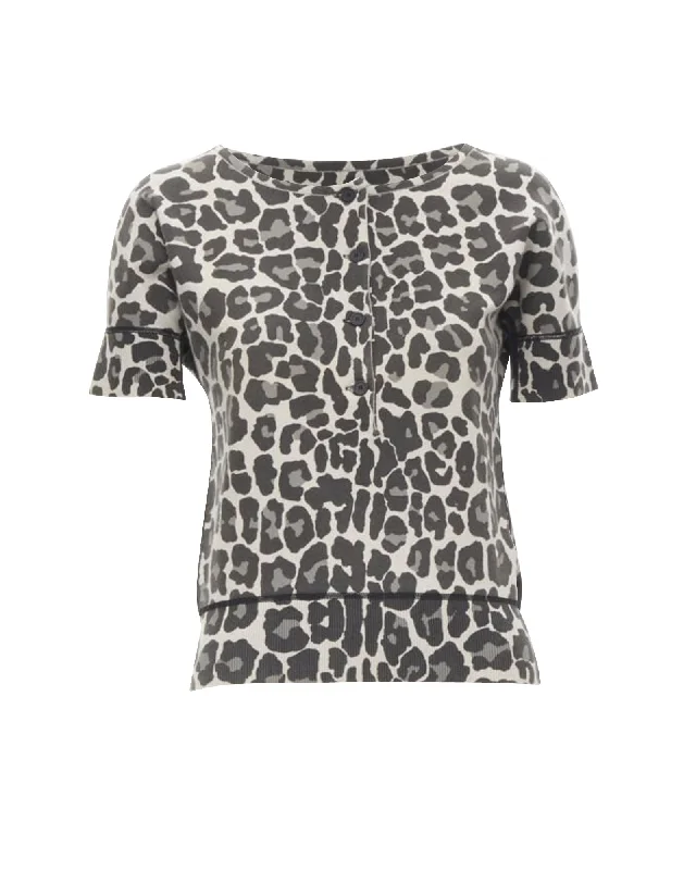 BOTTEGA VENETA grey leopard print cotton blend half button top