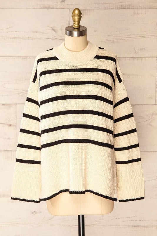 Black & Beige Striped Knit Sweater