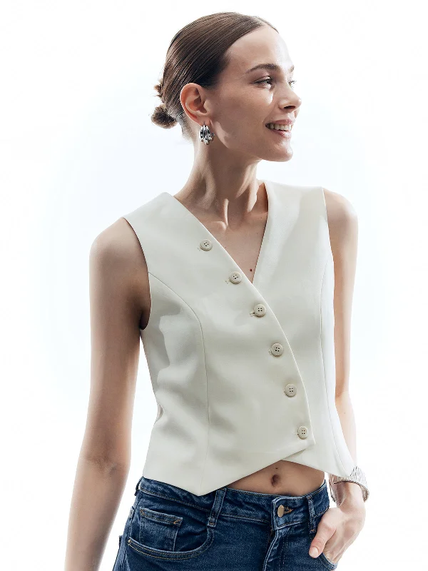 button-v-neck-solid-vest