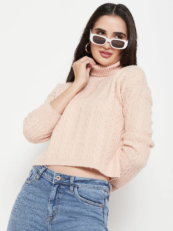 Camla Barcelona Cable Knit Peach Turtleneck Sweater