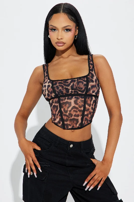 Catch Me Mesh Corset Top - Brown/combo