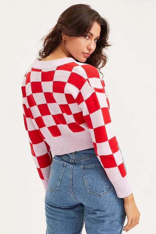 check-knit-cardigan-long-sleeve-crop-v-neck-ck11740a-f3