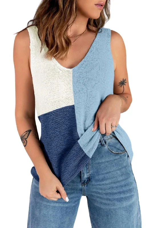 Color Block Knit Tank In Blue Multi