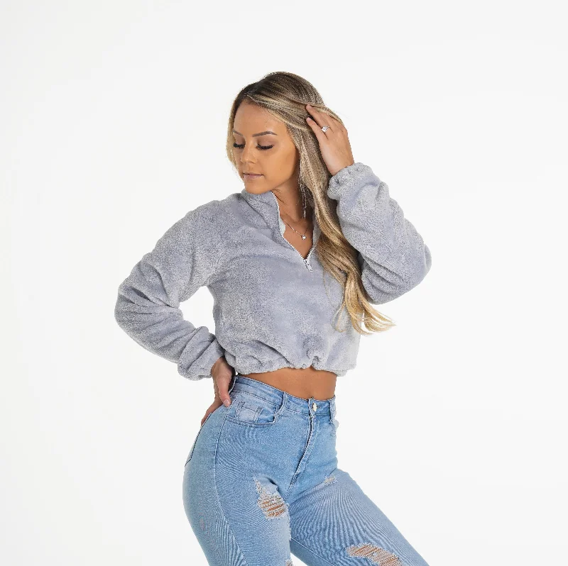 Cool Grey Cropped Teddy Fleece