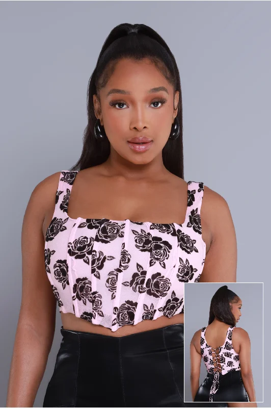 Dark Rose Cropped Corset Top - Pink / Black