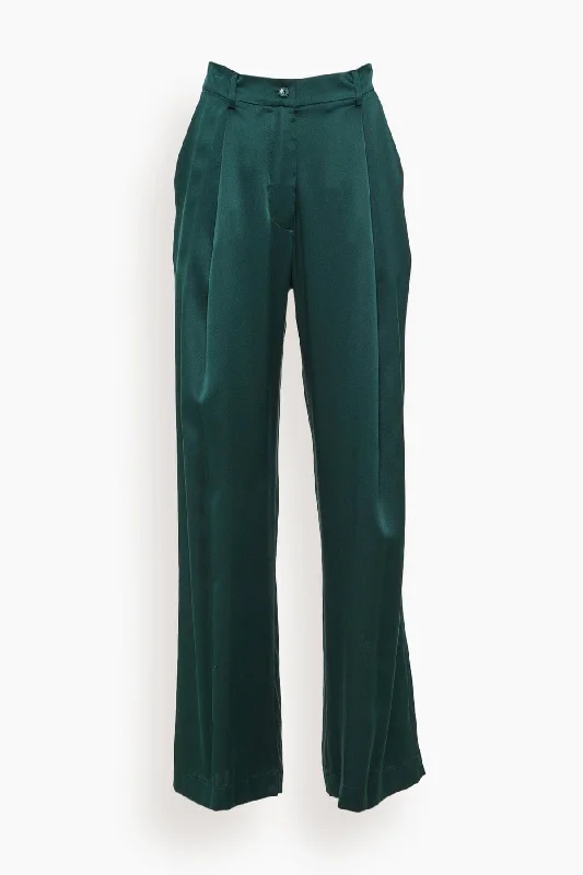 Emerson Pleated Silk Pant in Deep Forest