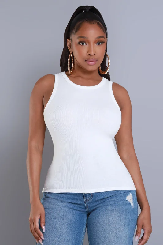 Hit Back Ribbed Tank Top - Ivory