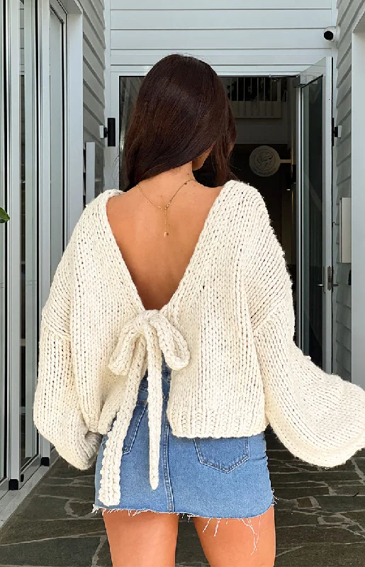 Holiday Cream Tie Up Knit Cardigan