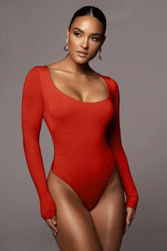 Red Bethie Scoop Long Sleeve Bodysuit