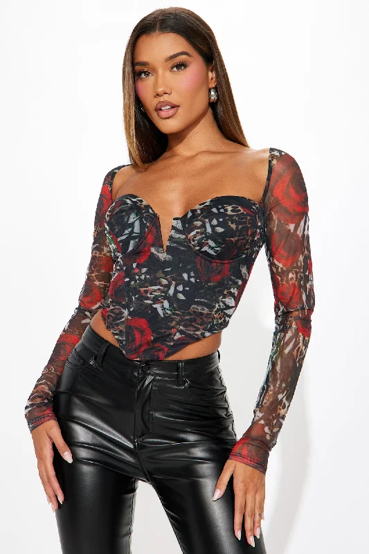 Scarlet Leopard Mesh Corset Top - Brown/combo