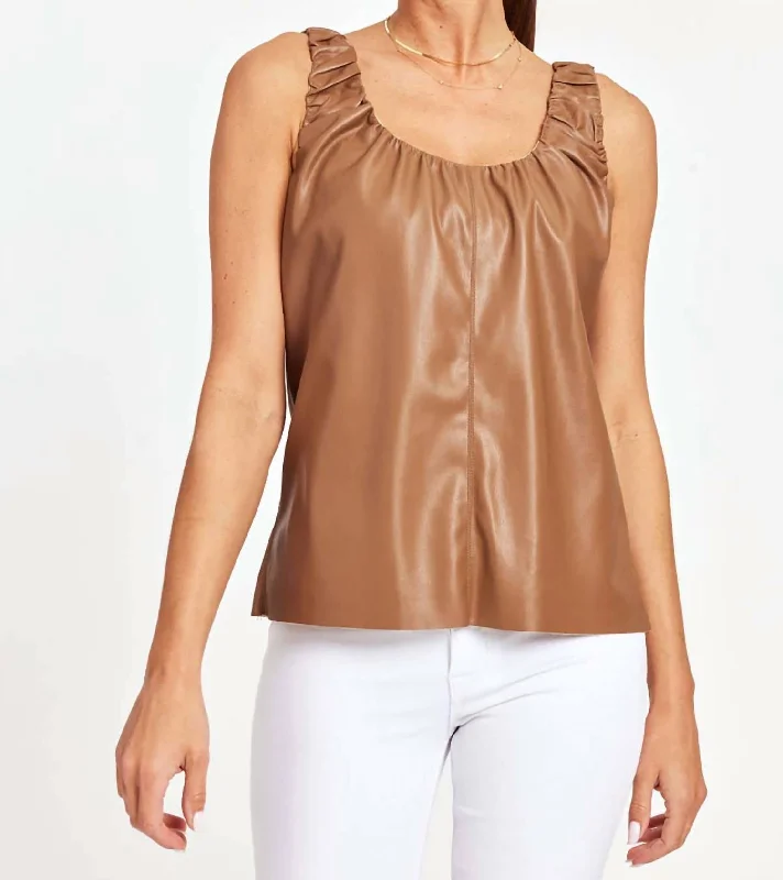 Living In Leather Tank Top In Camel