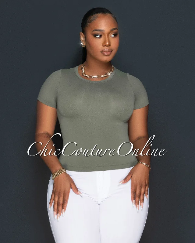 Lona Olive Green Round Neck Crop Top