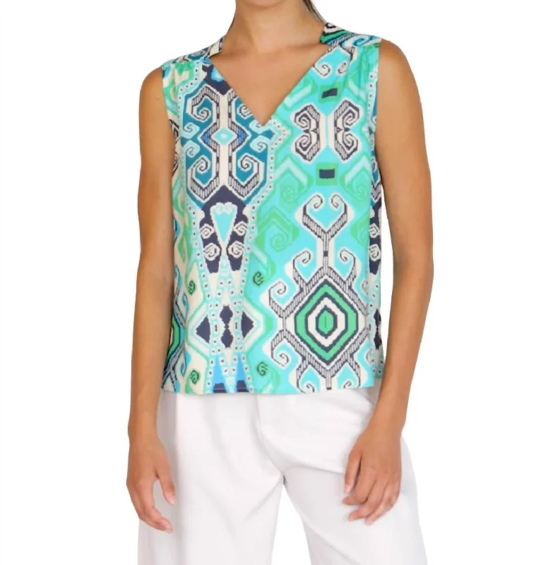 Navajo Print Tank In Turquoise