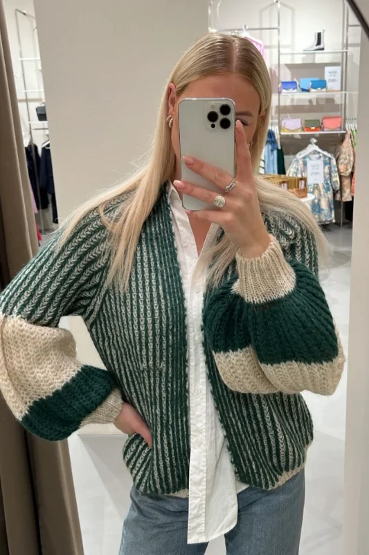   Knit Cardigan - Beige Bottle Green