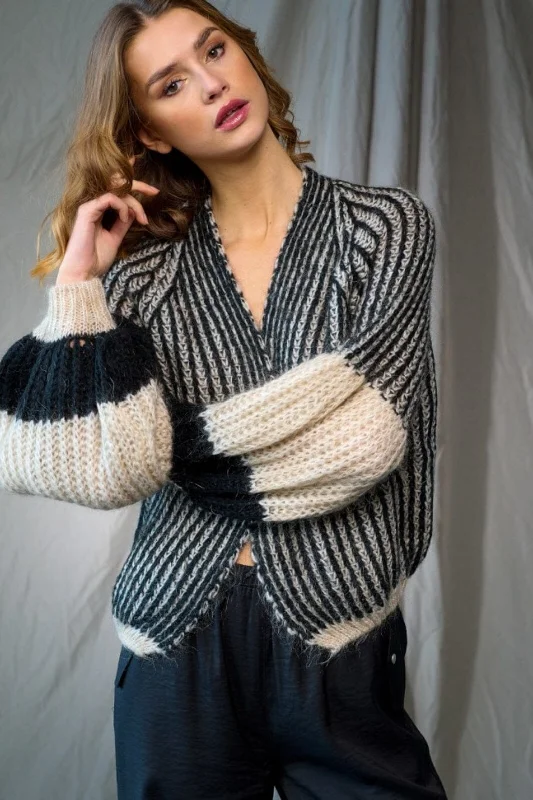   Knit Cardigan - Cream/Black