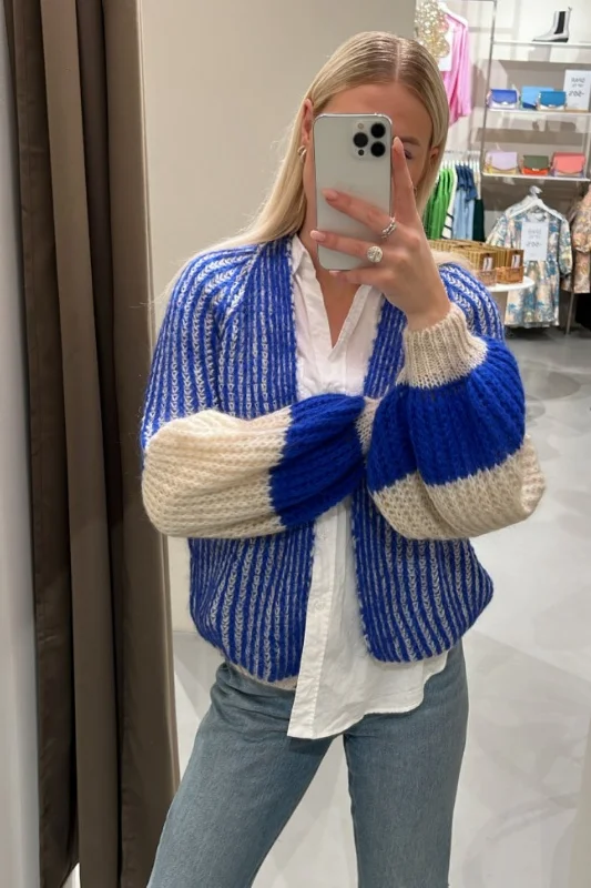   Knit Cardigan - Cream Cobalt Blue