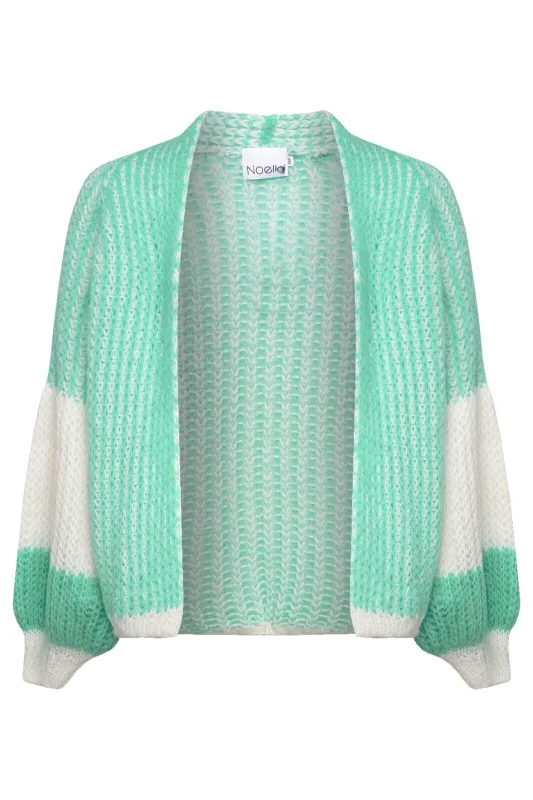   Knit Cardigan - Mint/White