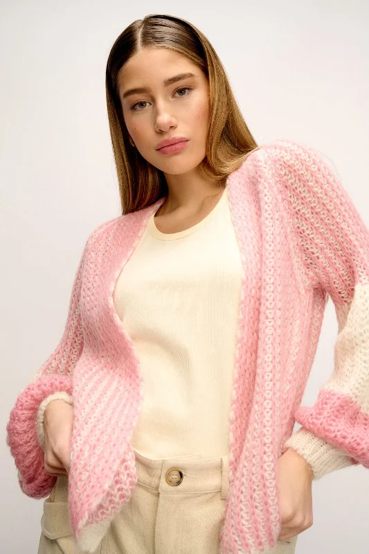   Knit Cardigan - White/Rose