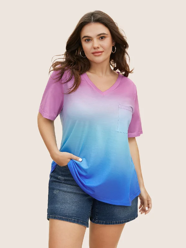 ombre-contrast-patched-pocket-t-shirt