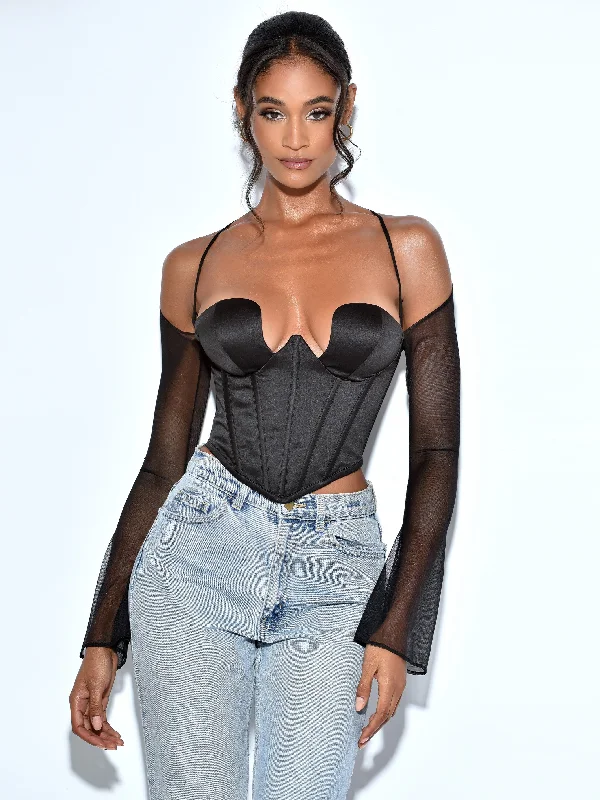 pixie-black-mesh-sleeve-halter-corset-satin-top