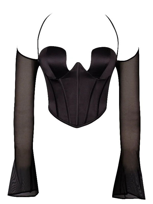 pixie-black-mesh-sleeve-halter-corset-satin-top