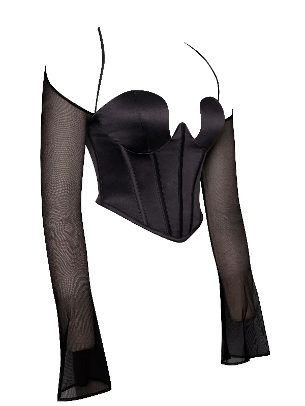 pixie-black-mesh-sleeve-halter-corset-satin-top