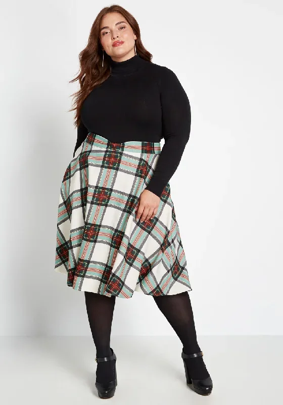 Potluck Hostess Plaid Midi Skirt