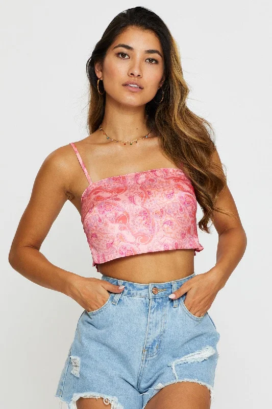 Print Cami Top Crop Satin