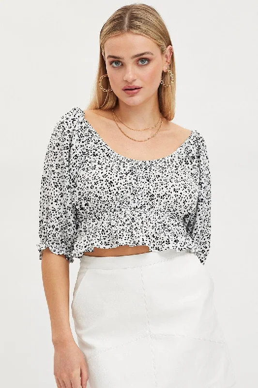 Print Crop Top Short Sleeve