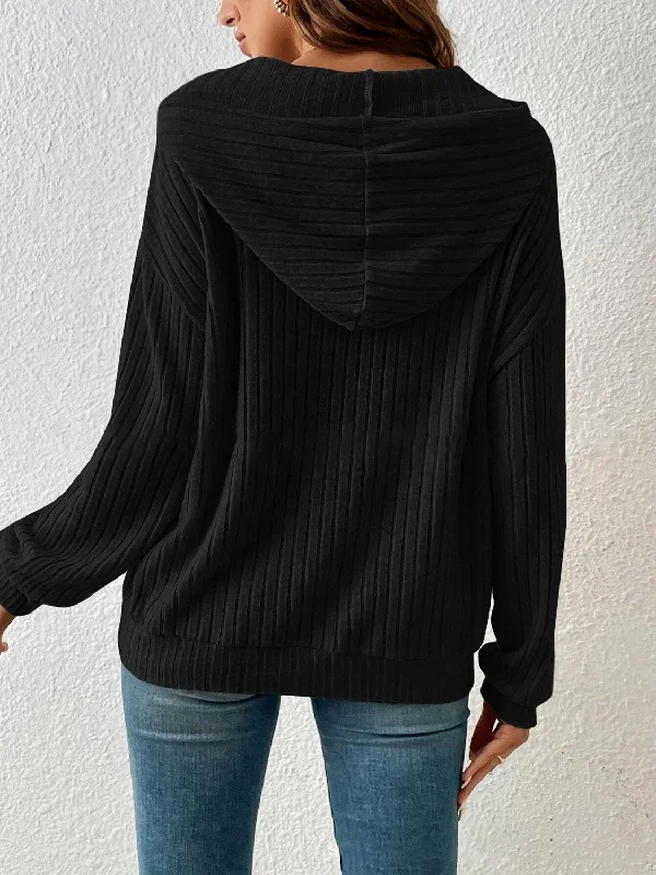 ribbed-dropped-shoulder-drawstring-hoodie