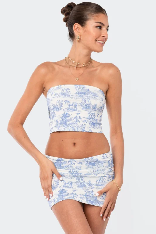 Delft Print Strapless Top